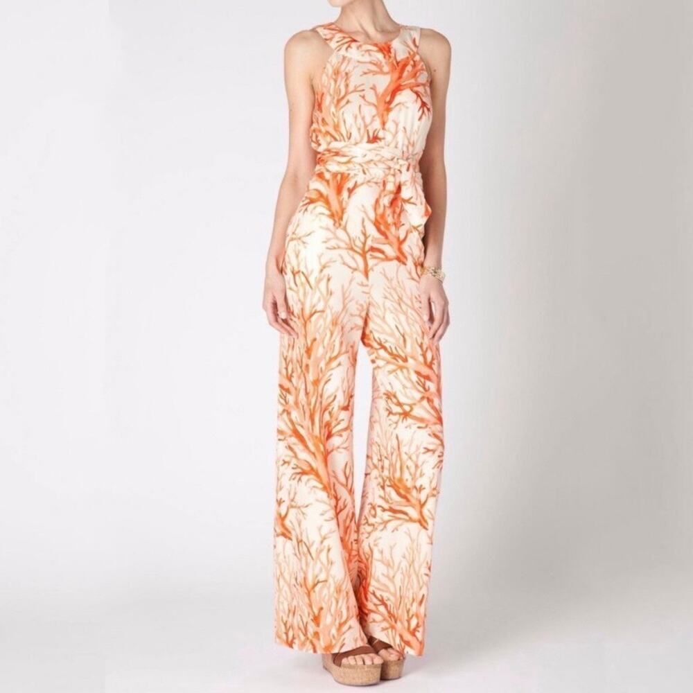 Elevenes Anthropologie Orange Lophelia Coral Silk Blend Jumpsuit 2